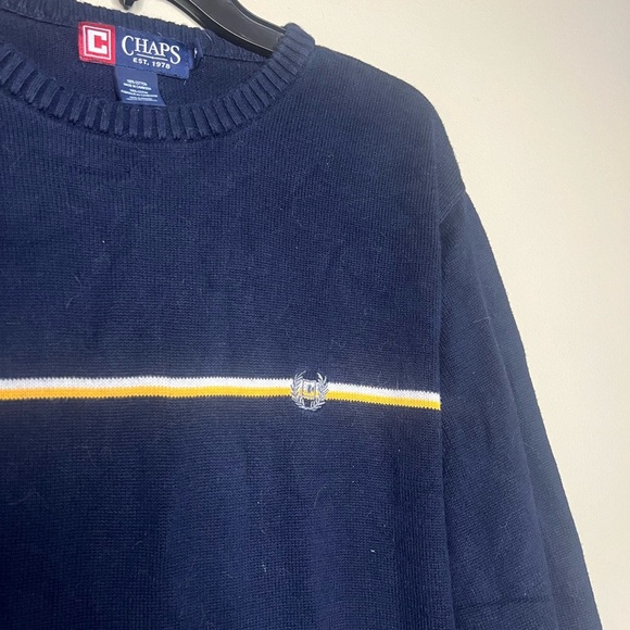 Vintage Chaps Stripe Knit Crewneck Sweater Men’s Large 100% Cotton - Picture 3 of 8